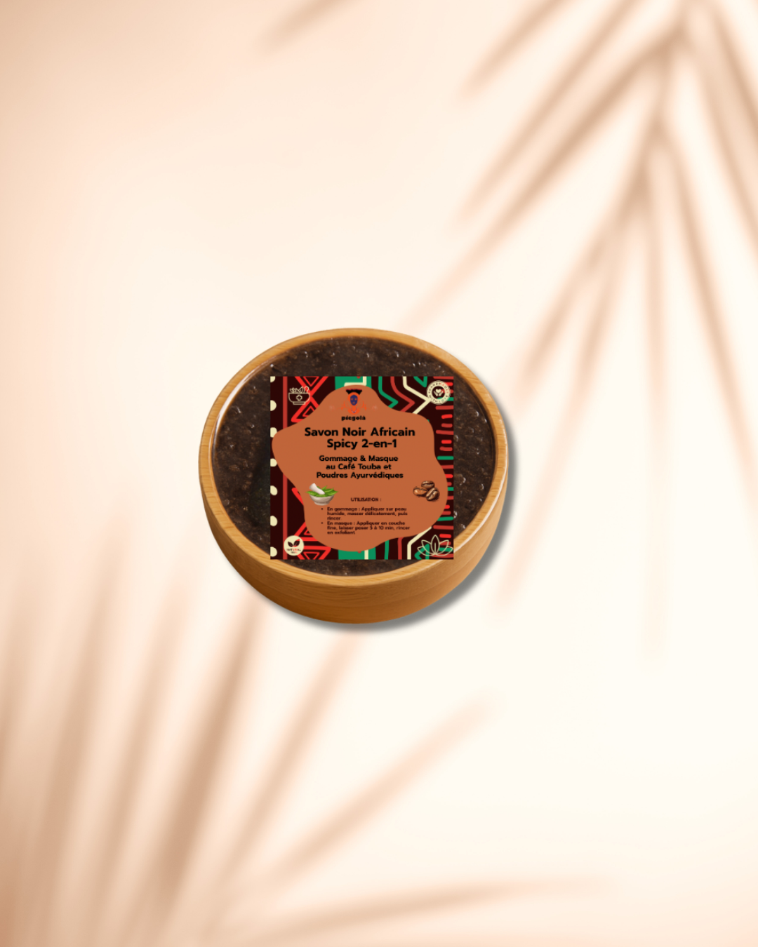 Savon Noir Africain Spicy 2-en-1 – Gommage & Masque au Café Touba et Poudres Ayurvédiques