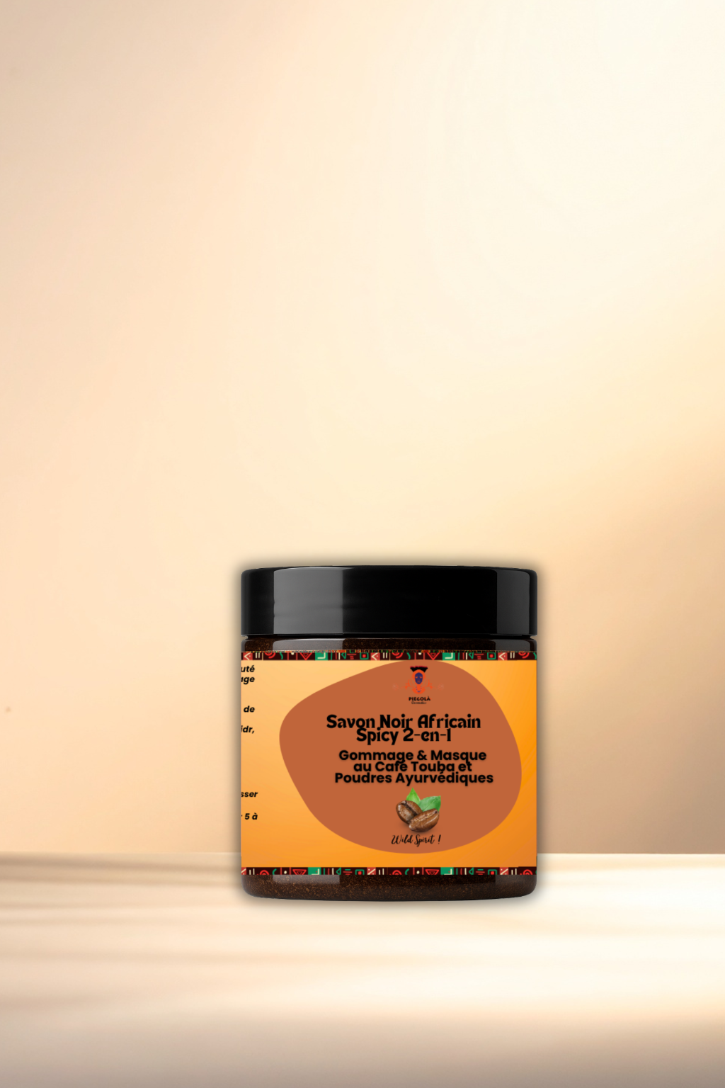 Savon Noir Africain Spicy 2-en-1 – Gommage & Masque au Café Touba et Poudres Ayurvédiques
