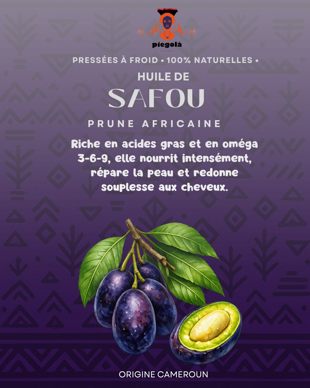 Huile de Safou – Soin réparateur cheveux & peau (Prune africaine, riche en oméga 3-6-9)