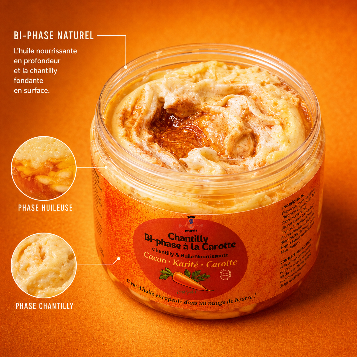 Chantilly Cacao, Karité & Carotte – Huile & chantilly nourrissante